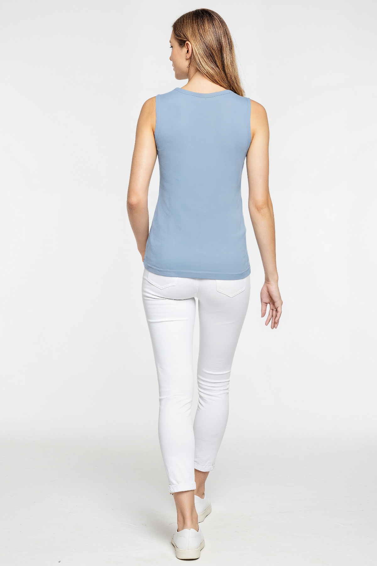 Ribbed Crew-Neck Tank | Faded Denim Chambray