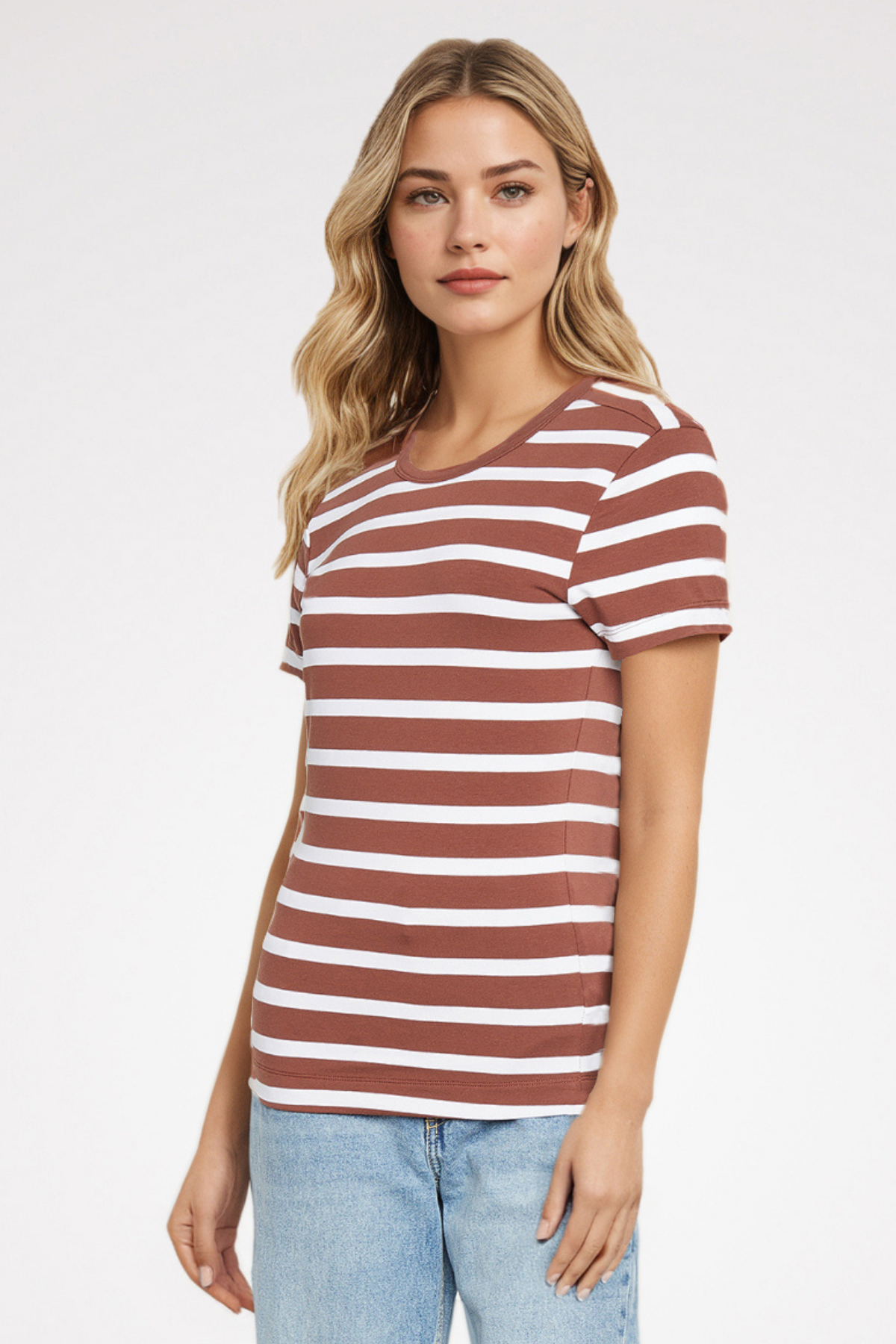 Jersey Crew-Neck Short Sleeve Tee | Brunette Classic Stripe