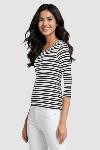 3/4 Sleeve British Tee | Black Beauty Mature Stripes