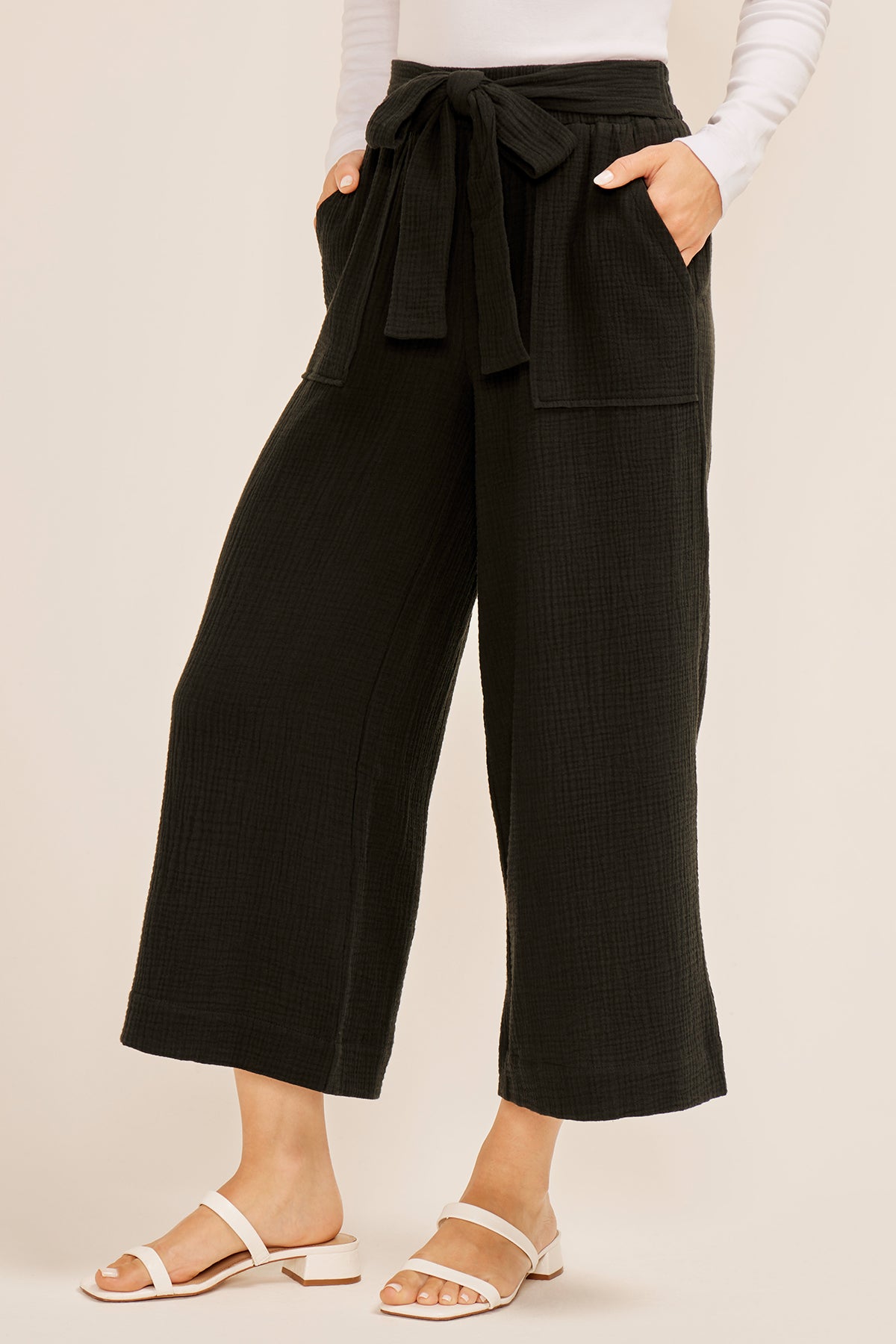 NWT Vince Twill Crop Wide-Leg Pants Trousers, Wool Blend, Black Sz