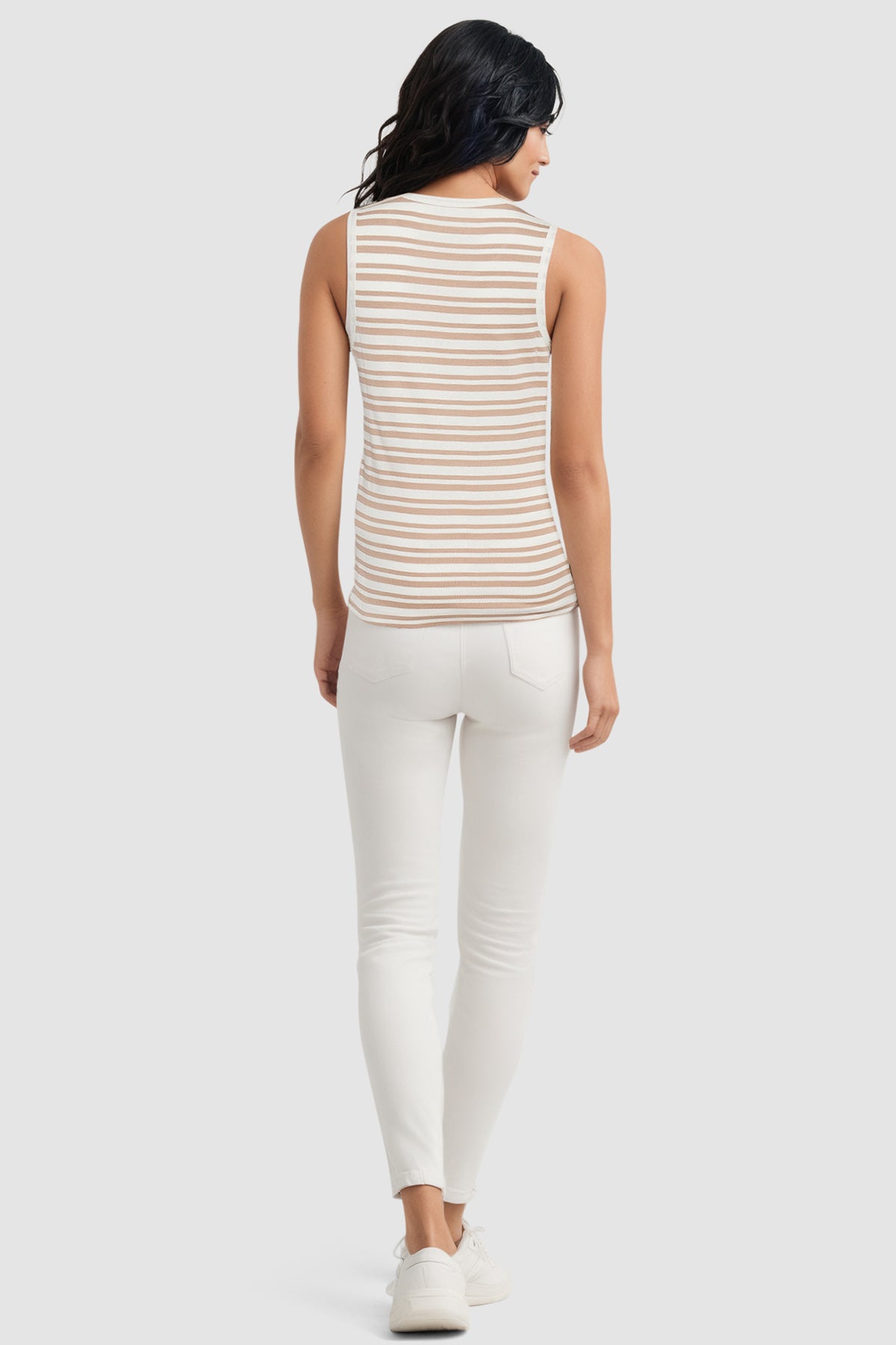 Ribbed Crew-Neck Tank | Light Taupe Mature Stripes