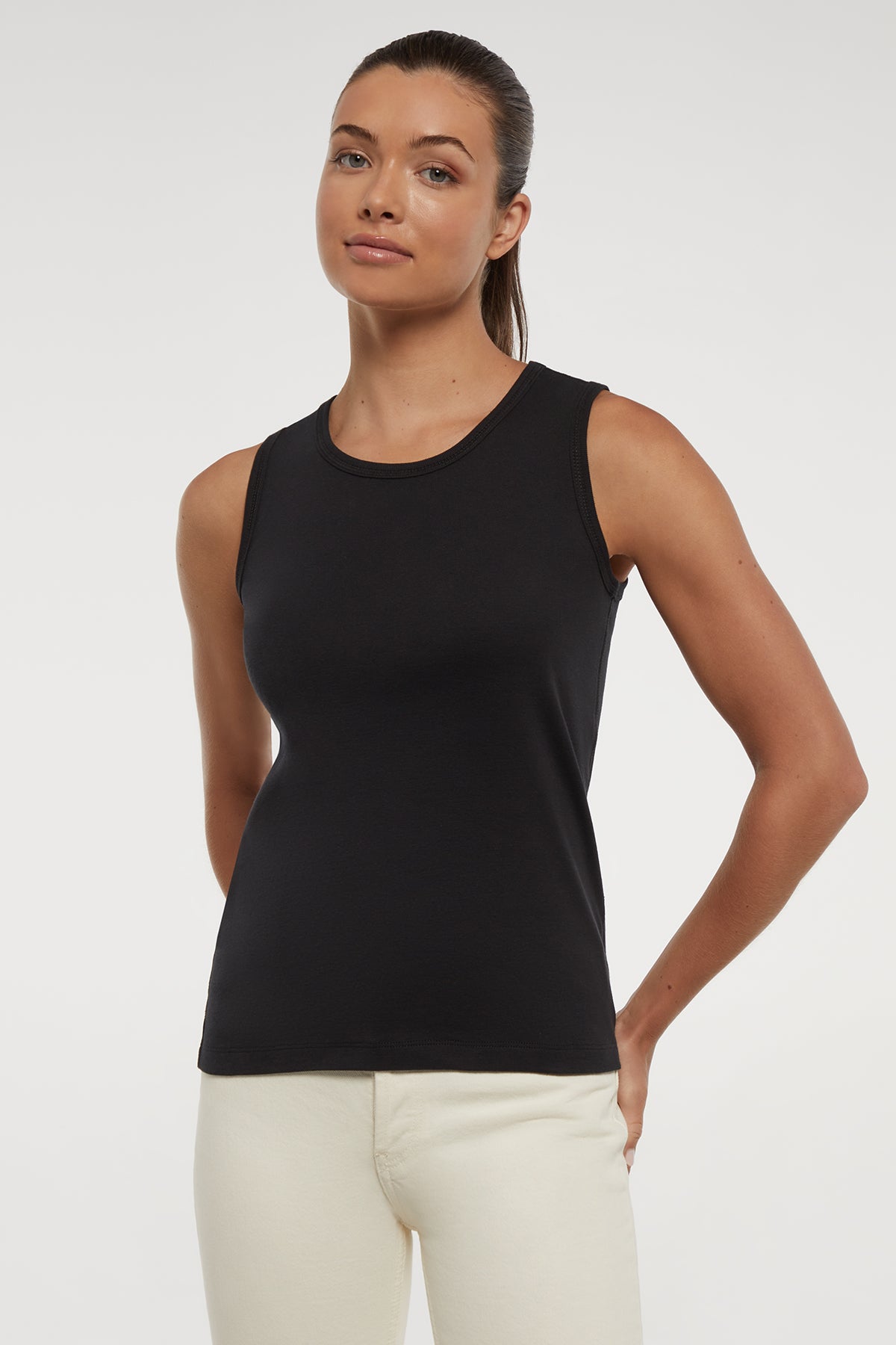 Ribbed Crew-Neck Tank | Black