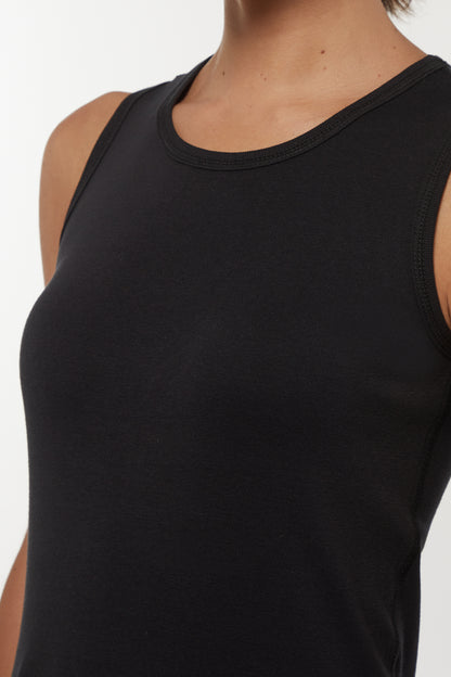 Ribbed Crew-Neck Tank | Black