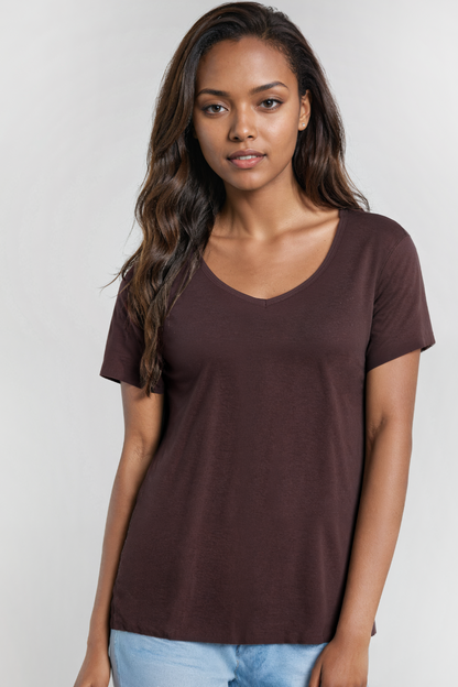 V-Neck Short Sleeve Tee | Chocolate Plum