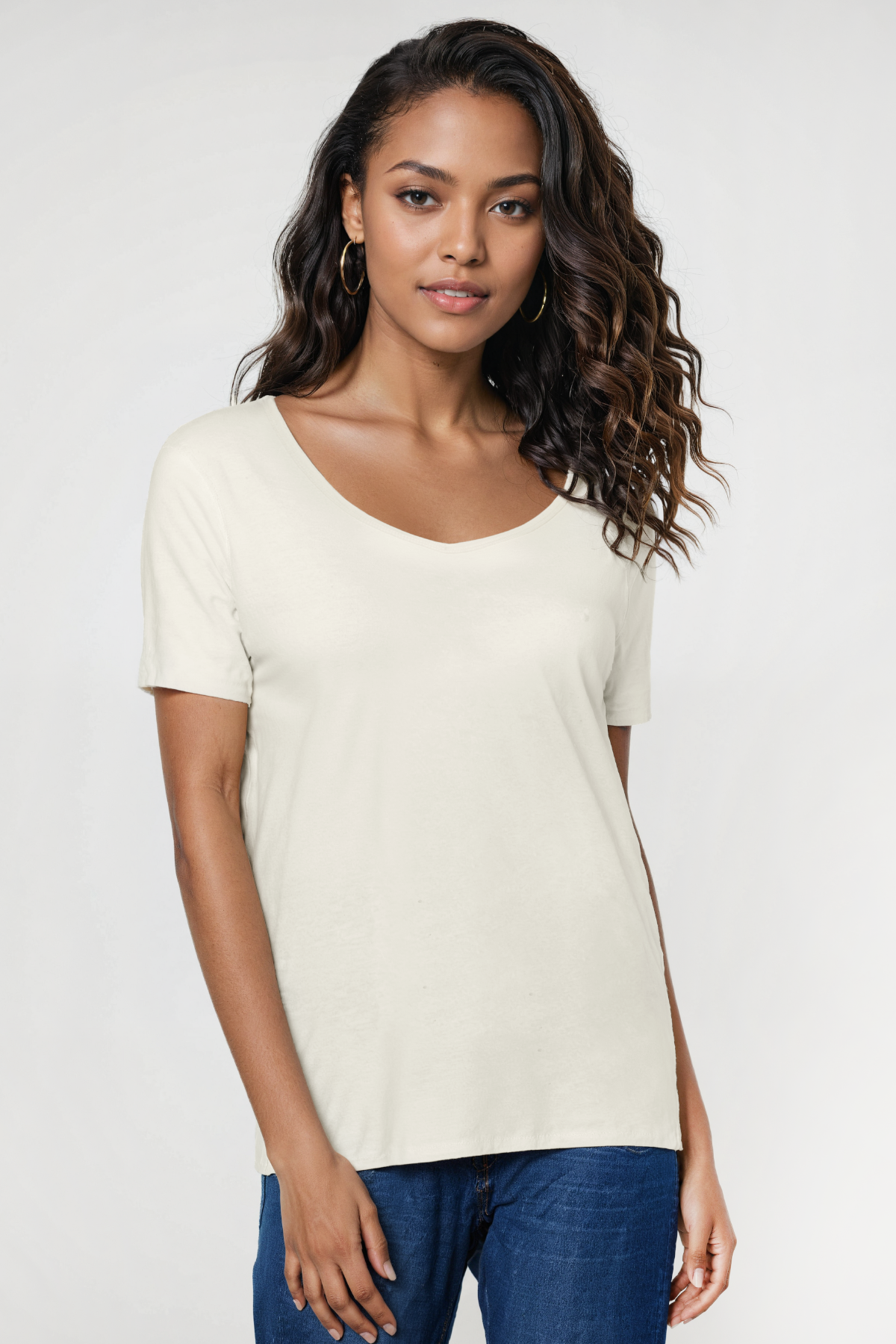 V-Neck Short Sleeve Tee | Egret