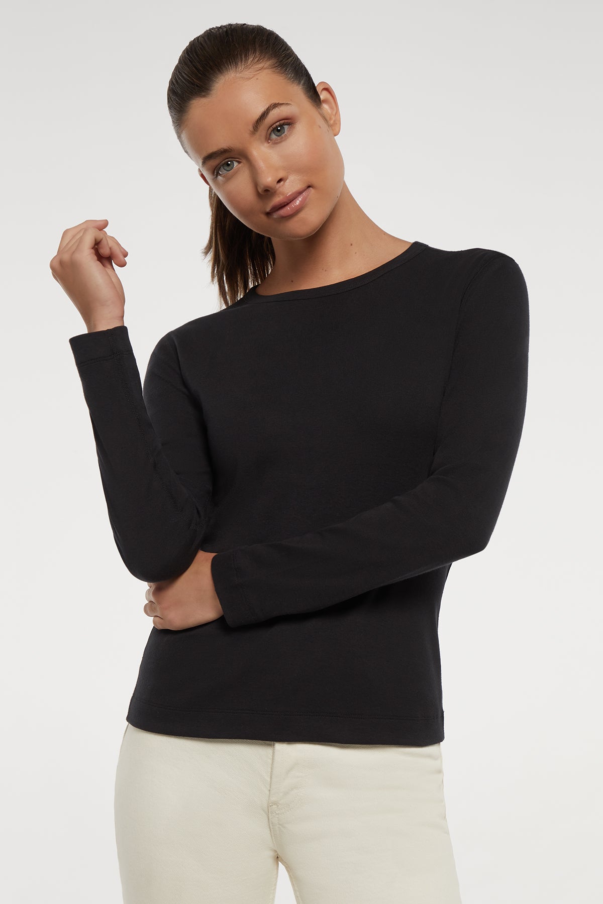 Ribbed Crew-Neck Long Sleeve Tee | Black