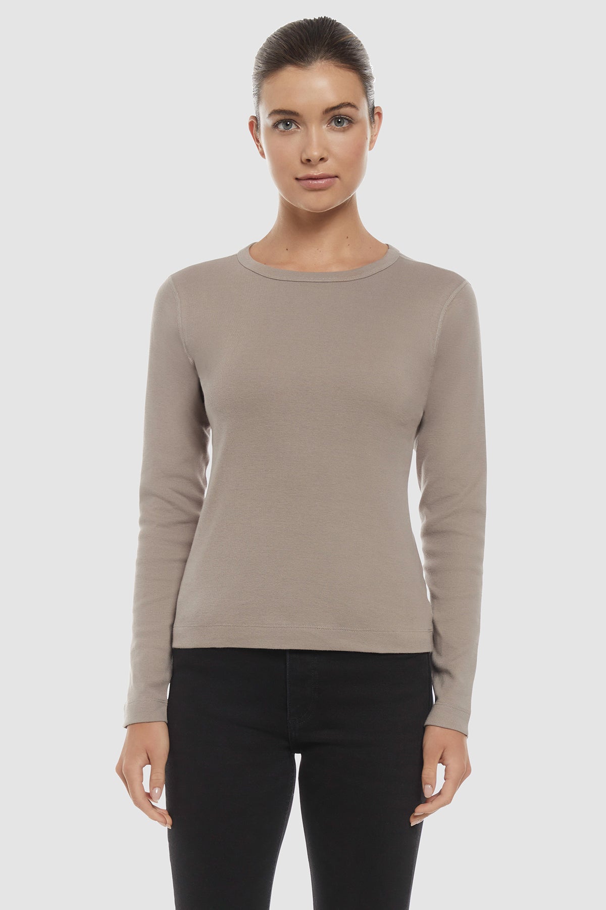 Ribbed Crew-Neck Long Sleeve Tee | Cinder