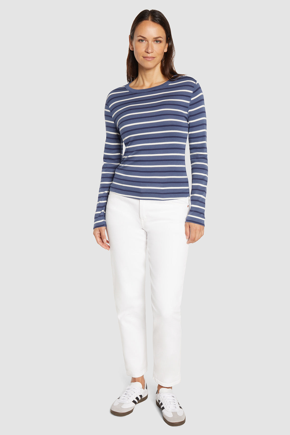 Ribbed Crew-Neck Long Sleeve Tee | Partly Cloudy Stripe