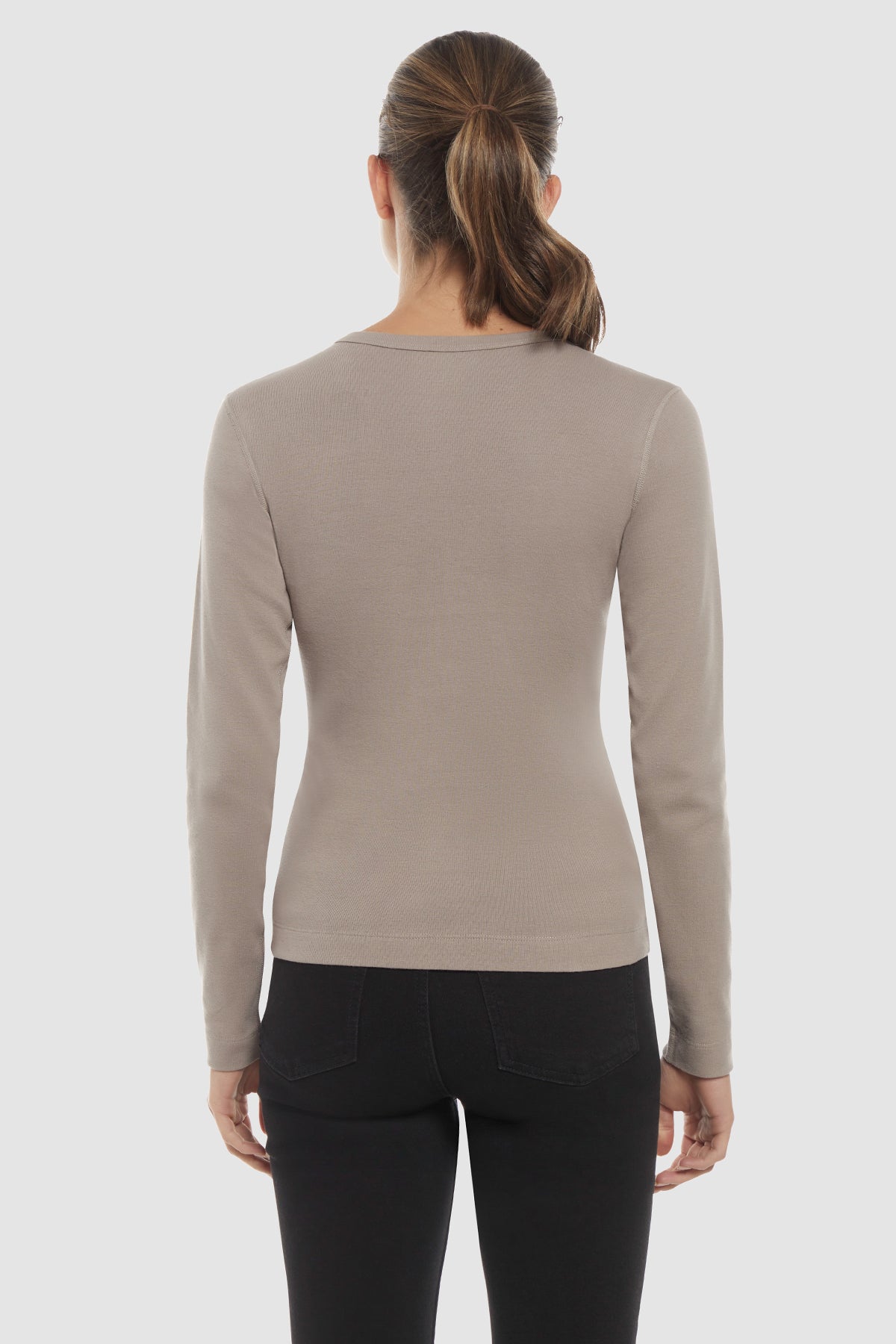 Ribbed Crew-Neck Long Sleeve Tee | Cinder