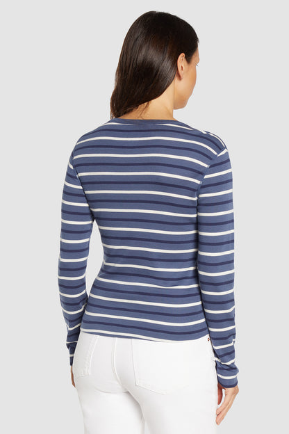 Ribbed Crew-Neck Long Sleeve Tee | Partly Cloudy Stripe