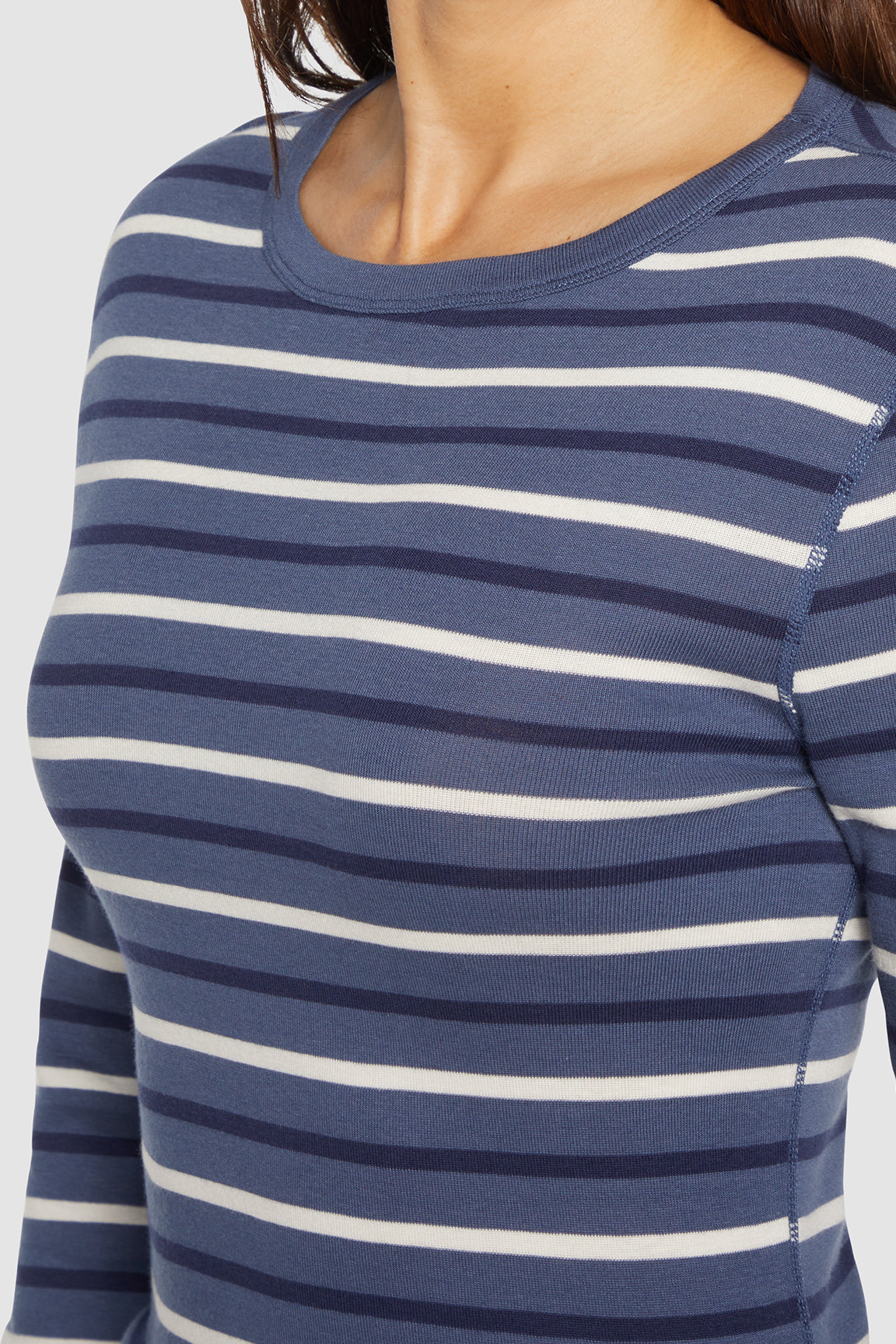 Ribbed Crew-Neck Long Sleeve Tee | Partly Cloudy Stripe