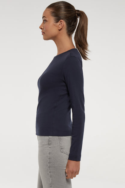 Ribbed Crew-Neck Long Sleeve Tee | Navy