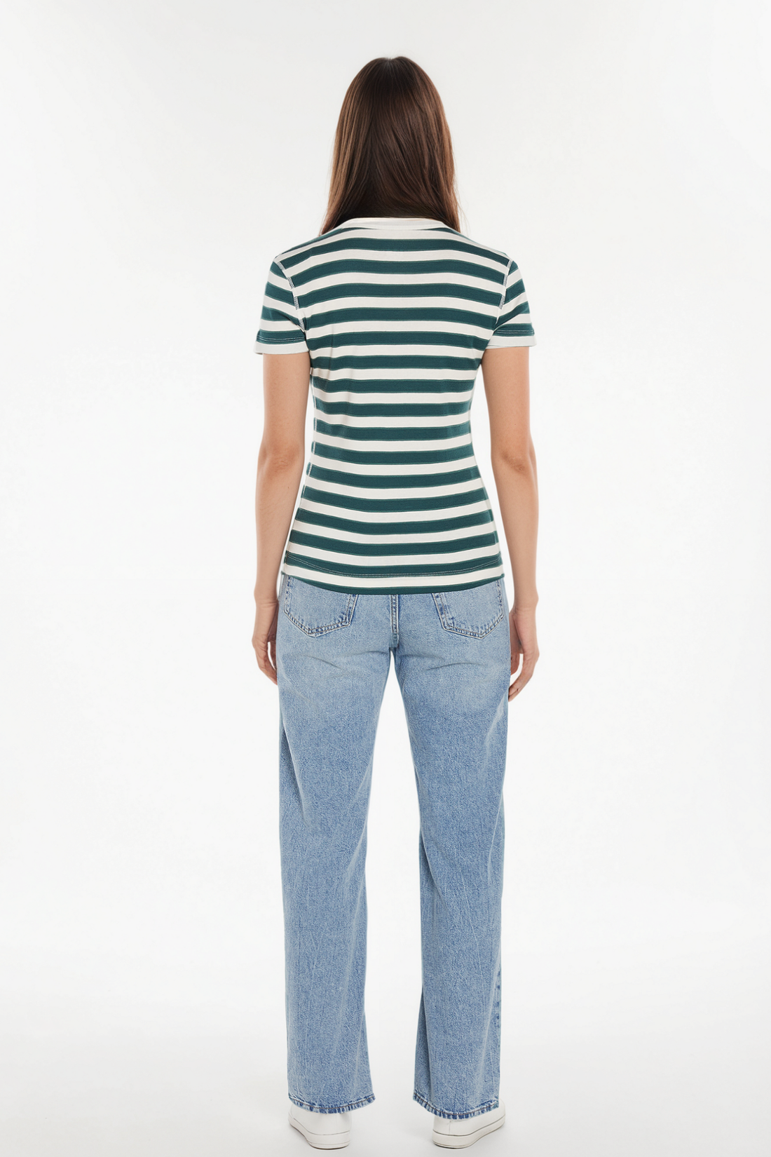 Crew-Neck Short Sleeve Tee | Egret Sea Moss Blue Spruce Stripe