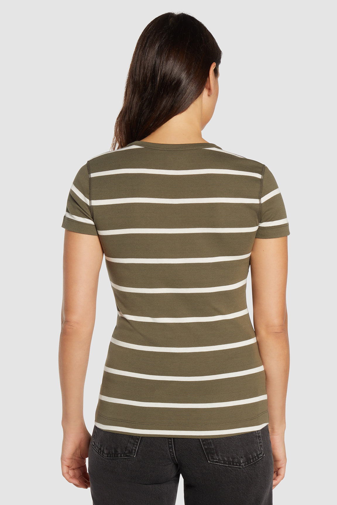 Crew-Neck Short Sleeve Tee | Olive Stripe