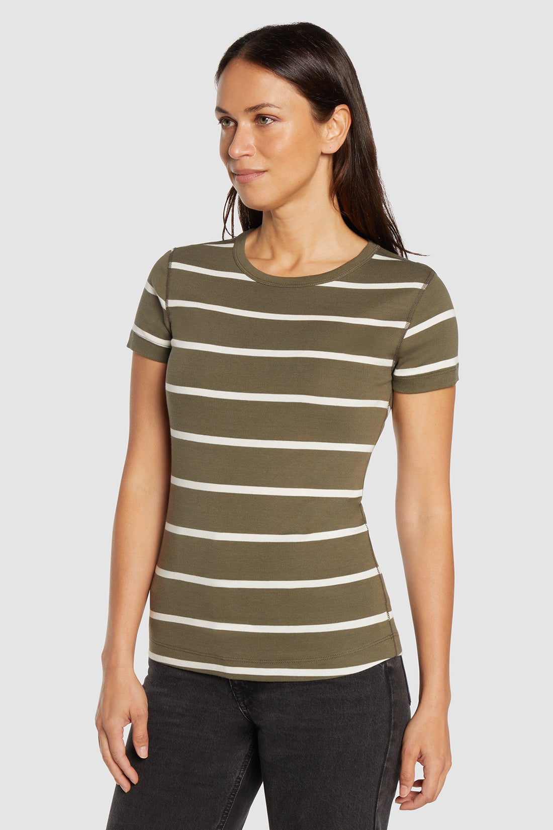 Crew-Neck Short Sleeve Tee | Olive Stripe