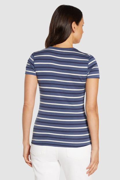 Crew-Neck Short Sleeve Tee | Partly Cloudy Stripe