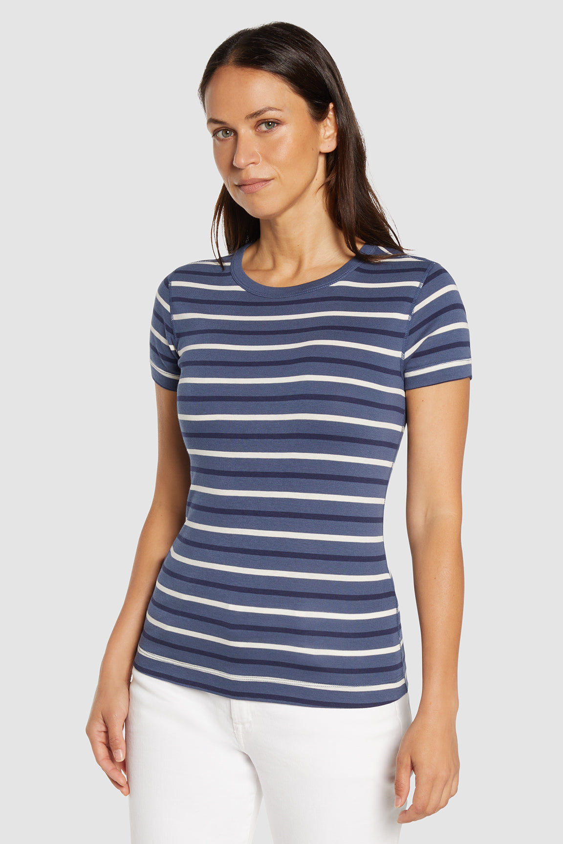 Crew-Neck Short Sleeve Tee | Partly Cloudy Stripe