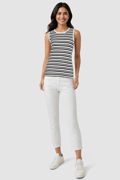 Ribbed Crew-Neck Tank | Black Beauty Mature Stripes