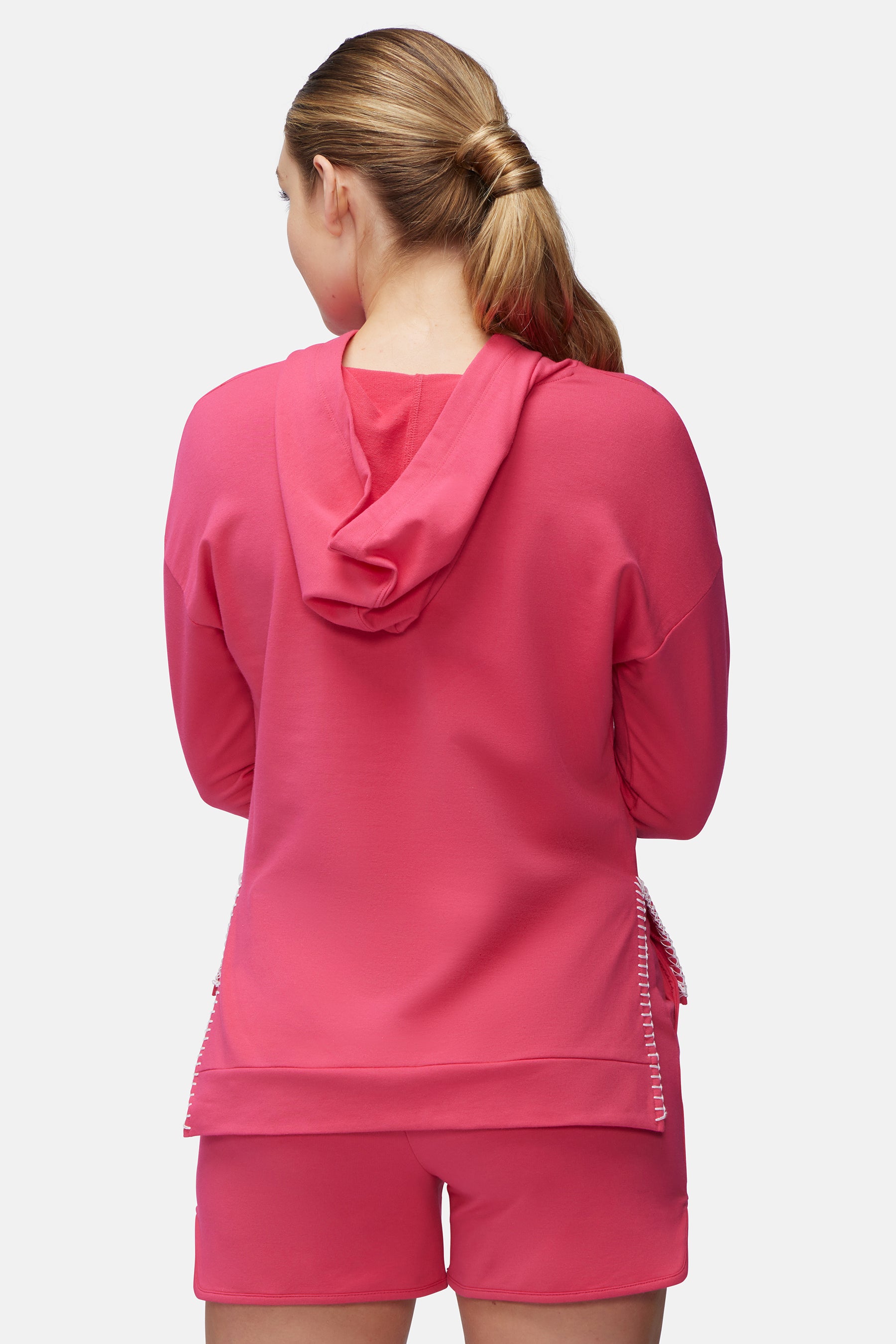 Contrast Stitch Hoodie | Bright Rose