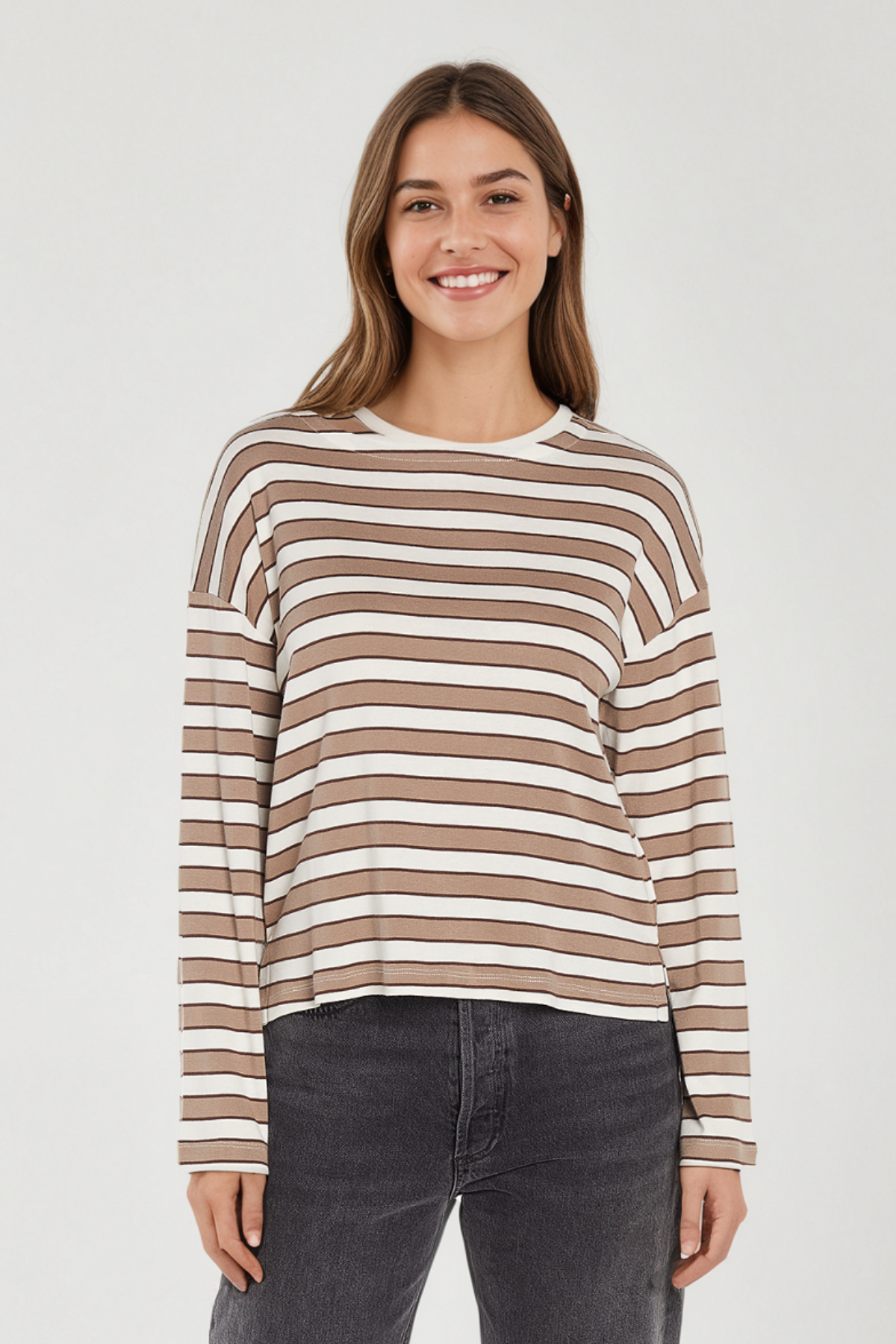 Rumi Long Sleeve Tee | Egret Taupe Chicory Coffee Stripe