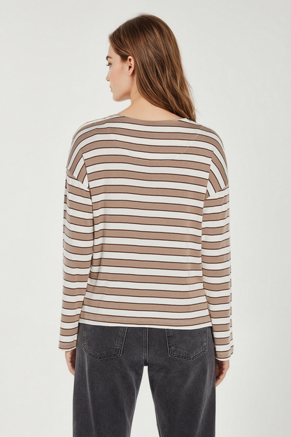 Rumi Long Sleeve Tee | Egret Taupe Chicory Coffee Stripe