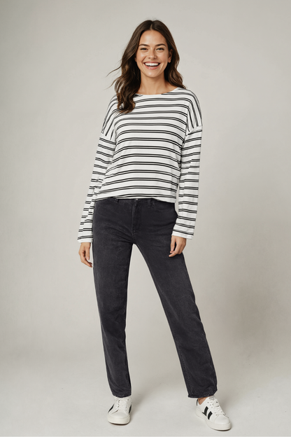 Rumi Long Sleeve Tee | Egret Black Beauty Stripe