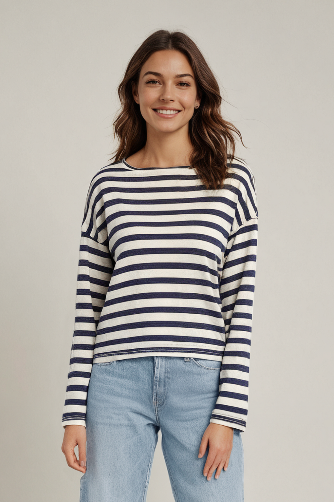 Rumi Long Sleeve Tee | Navy Egret Stripe