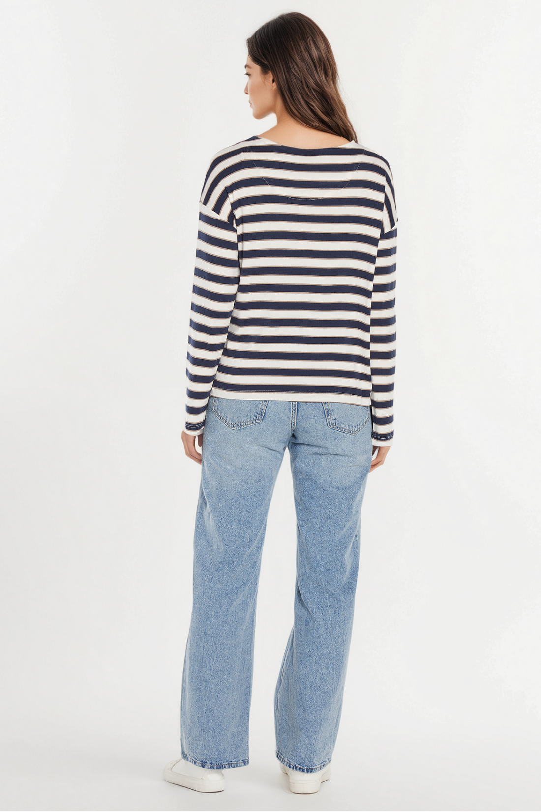 Rumi Long Sleeve Tee | Navy Egret Stripe