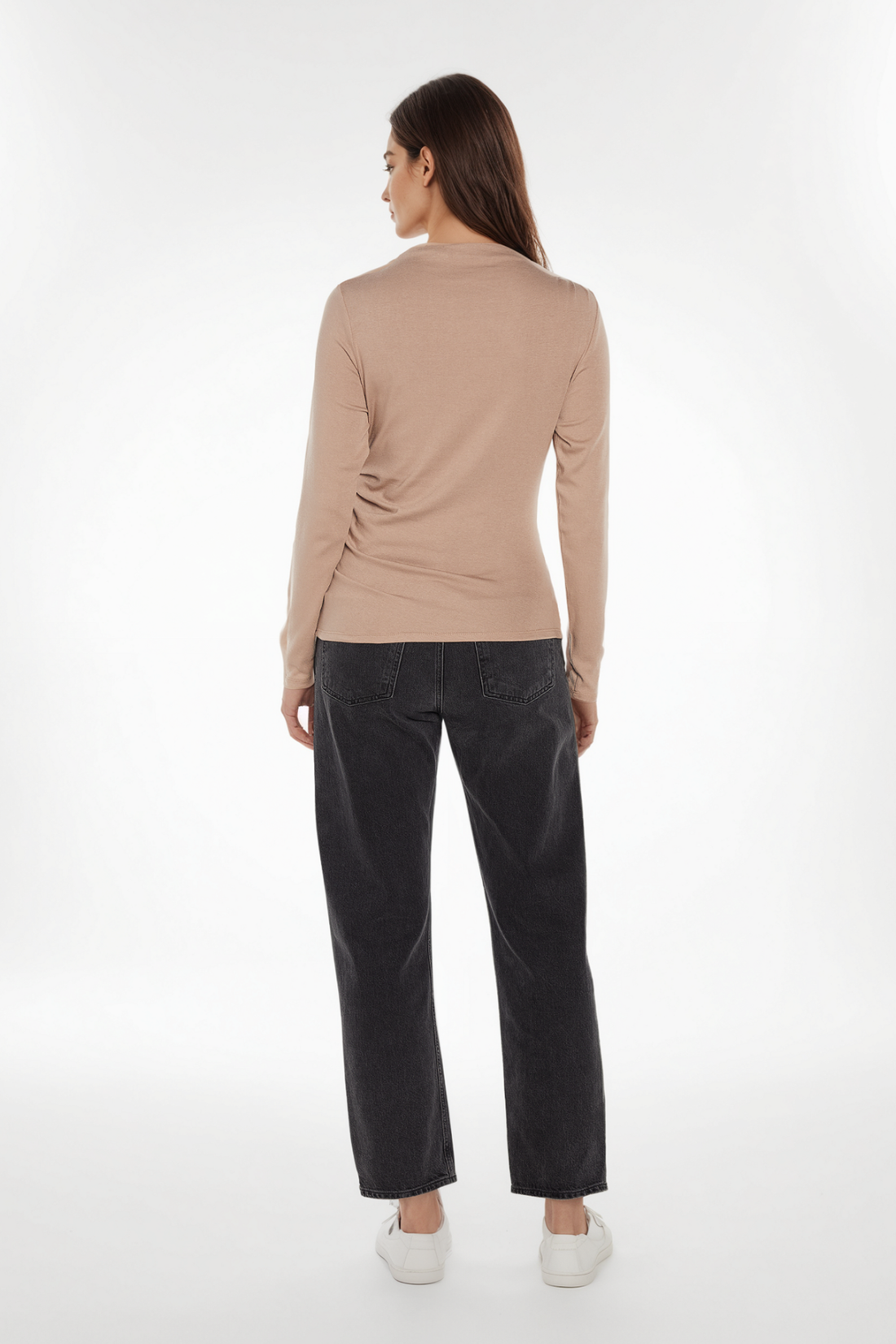 Ramy Pleated Long Sleeve Tee | Taupe Gray