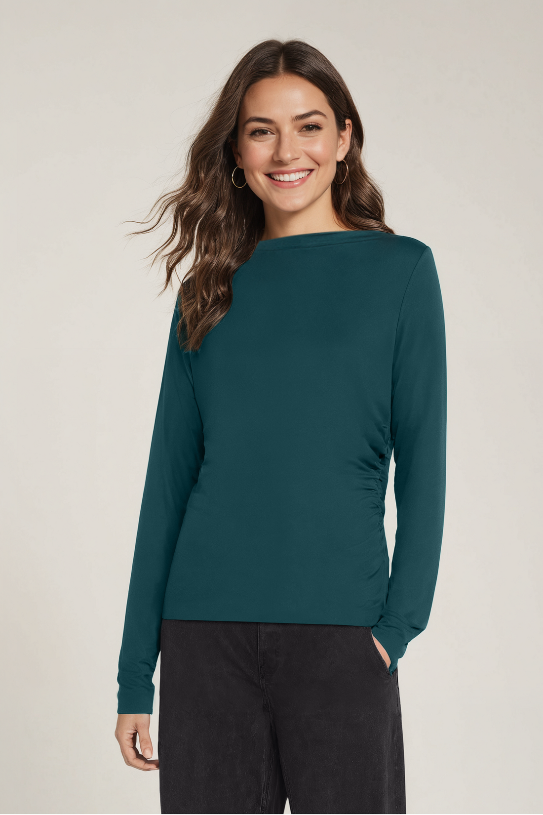 Ramy Pleated Long Sleeve Tee | Sea Moss