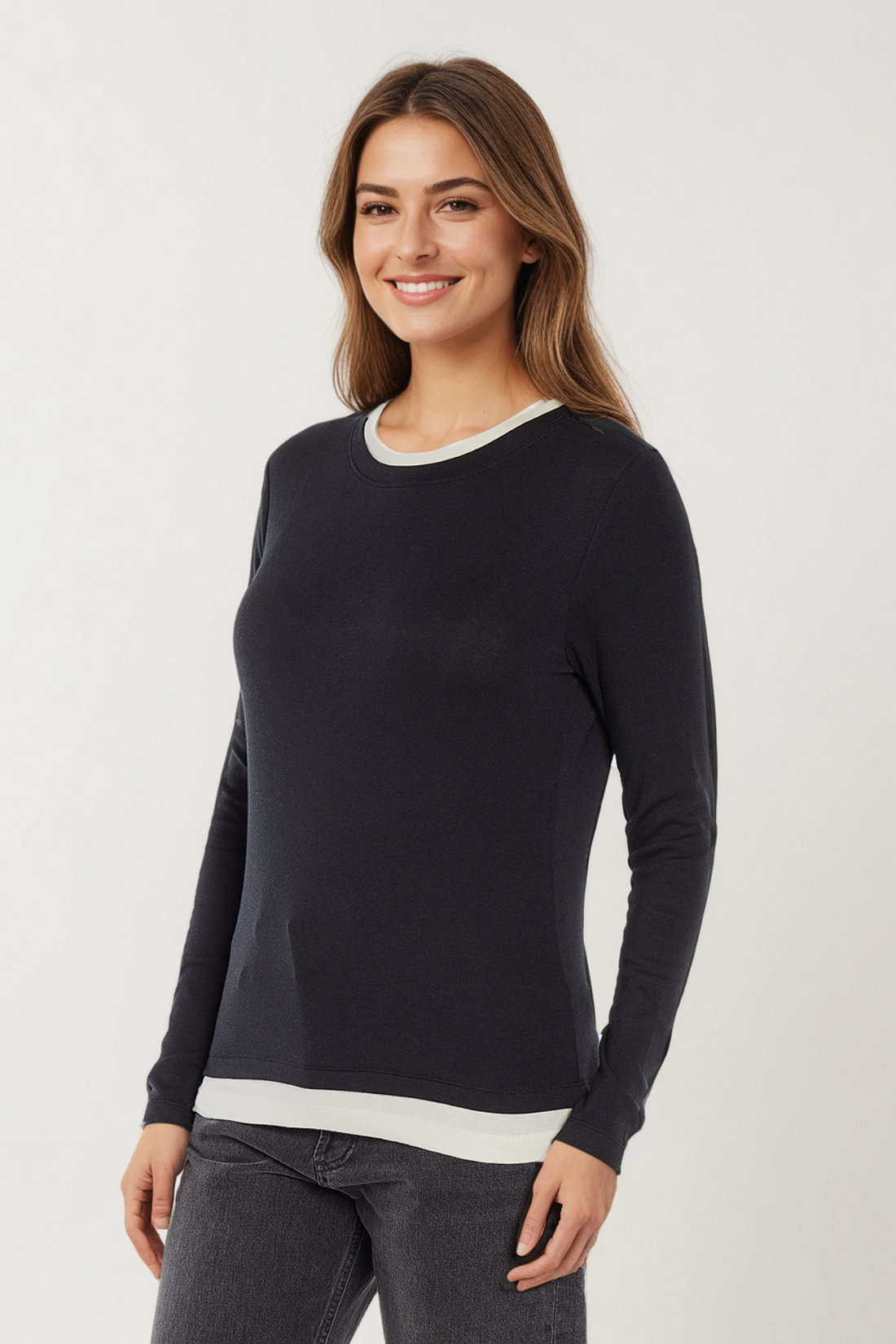 Veronica Layered Long Sleeve Tee | Anthracite