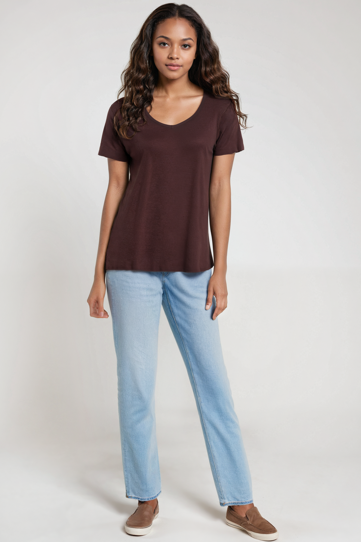 V-Neck Short Sleeve Tee | Chocolate Plum