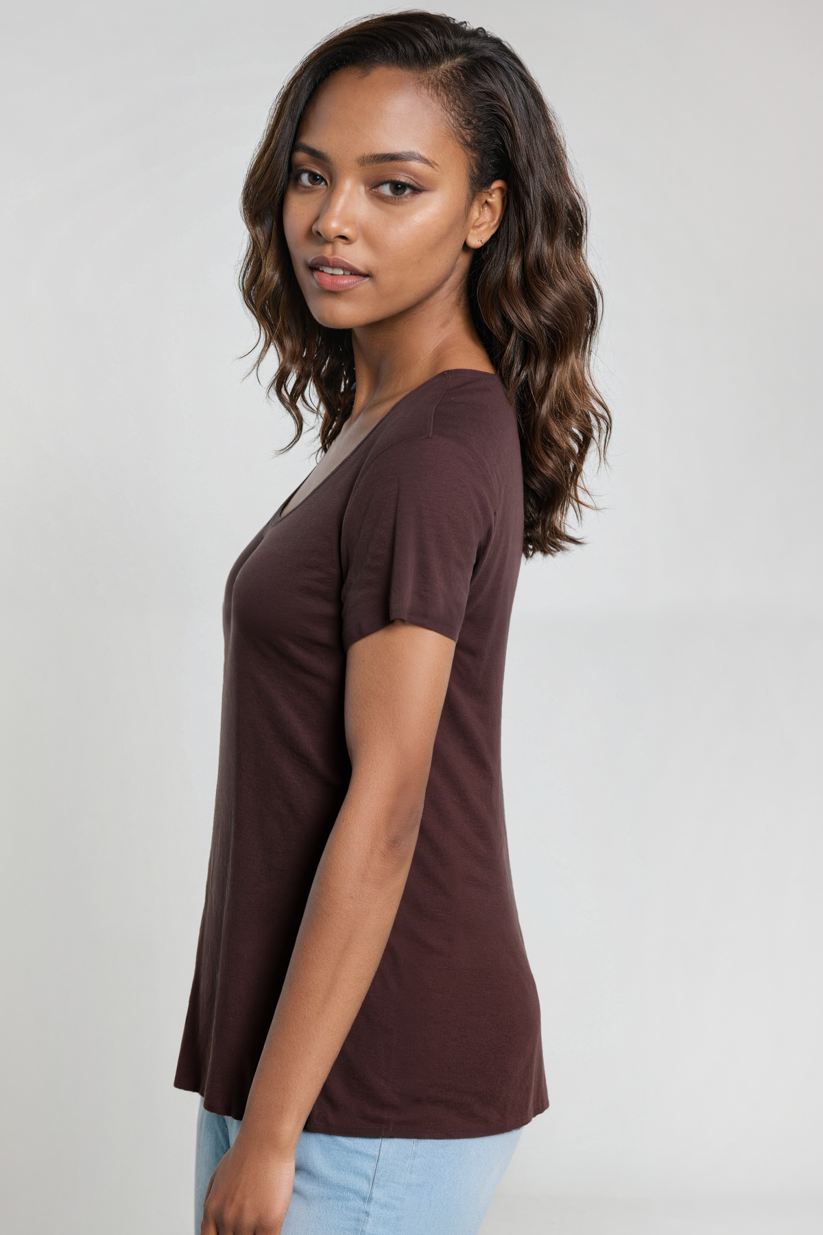 V-Neck Short Sleeve Tee | Chocolate Plum