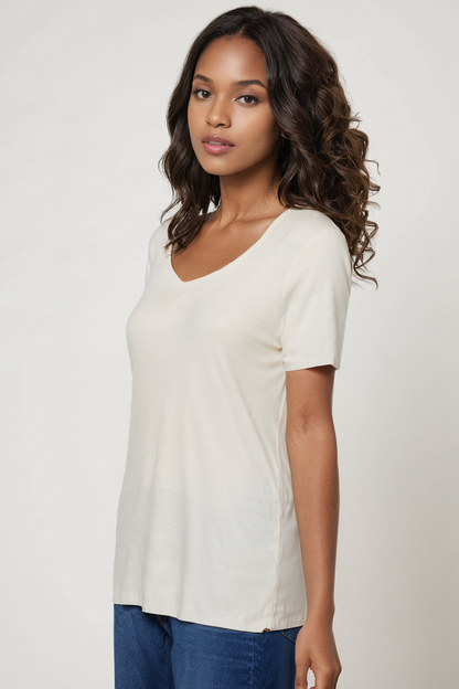 V-Neck Short Sleeve Tee | Egret