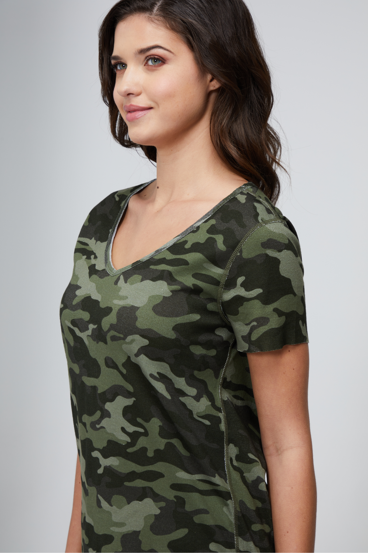 V-Neck Short Sleeve Tee | Forest Night Camo