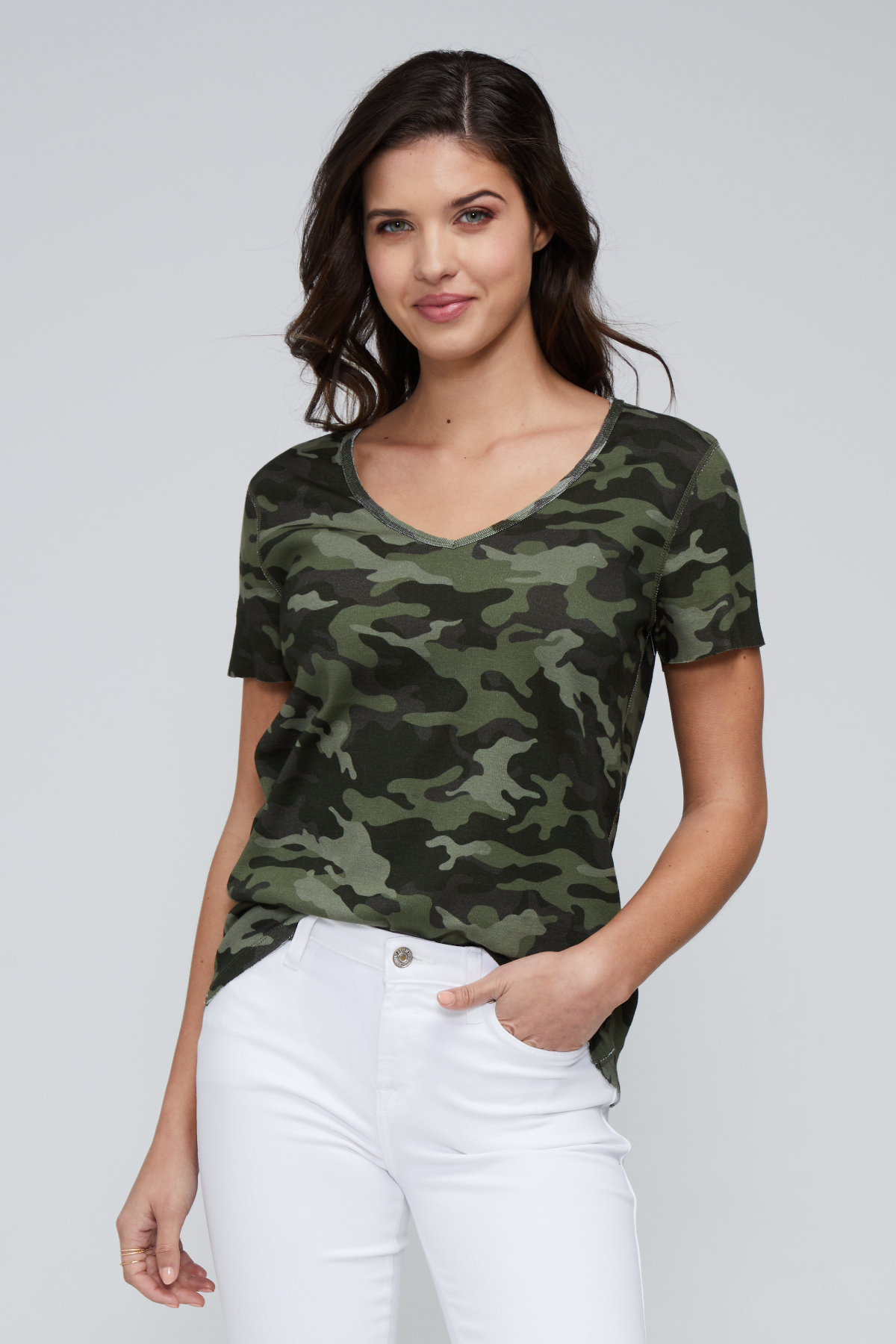 V-Neck Short Sleeve Tee | Forest Night Camo