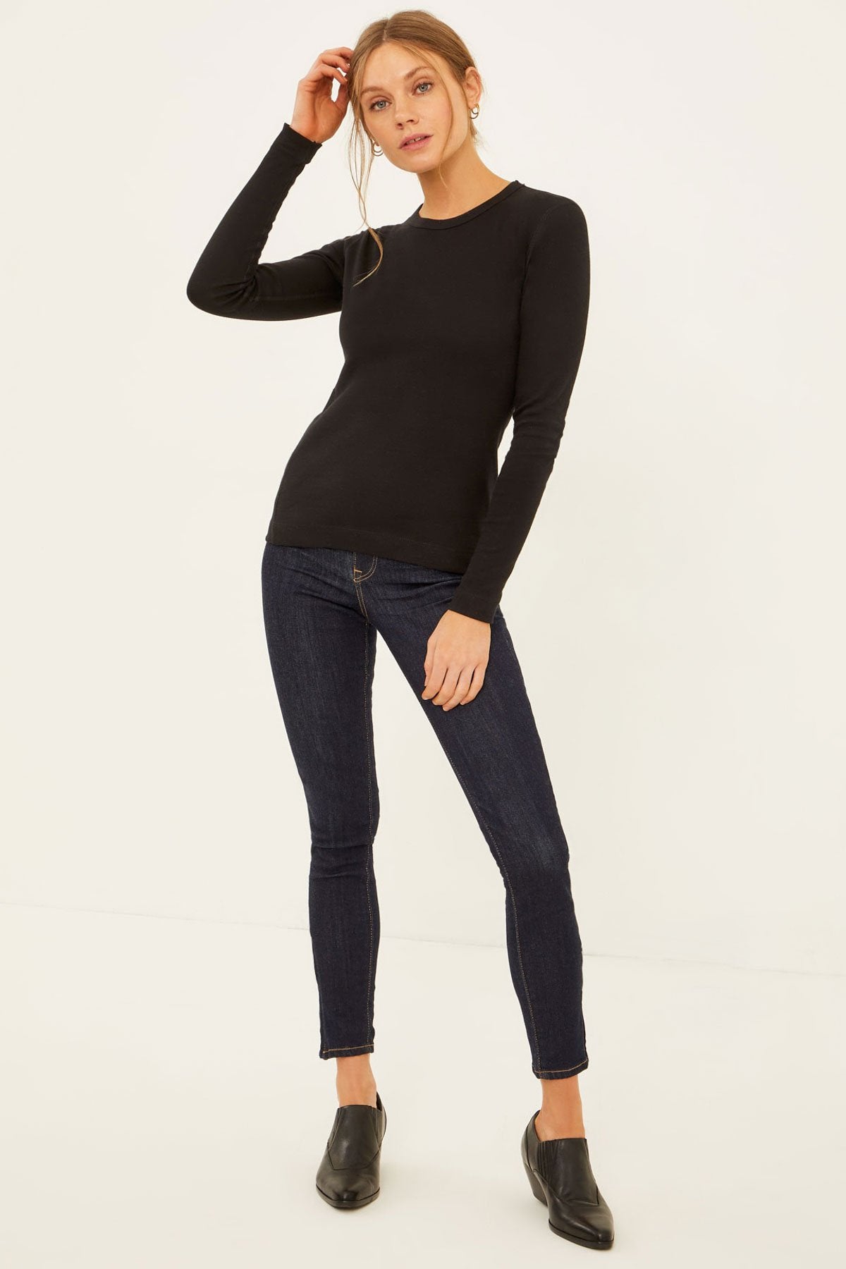 Essential Heritage Knit Crew-Neck Long Sleeve Tee | Black