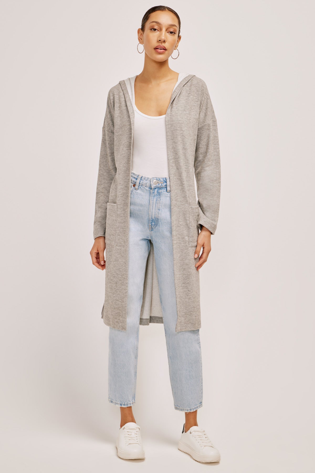 Open Front Long Hooded Cardigan